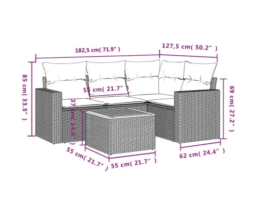 5-Daļīgs Dārza Dīvāna Komplekts Ar Matračiem, Pe Rotangpalma Vidaxl