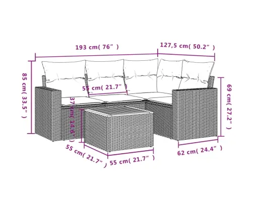 5-Osaline Aiadiivani Komplekt Patjadega, Beež, Polürotang