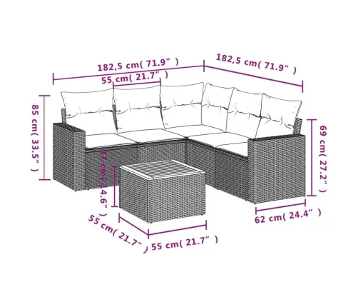 6-Daļīgs Dārza Dīvāna Komplekts, Matrači, Melna Pe Rotanpalma Vidaxl