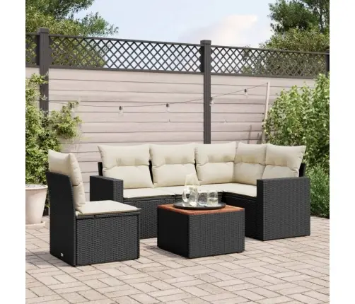 Sofos Komplektas Su Pagalvėlėmis, 6 Dalių, Juodas, Poliratanas