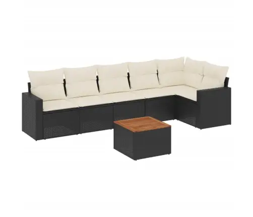 Sofos Komplektas Su Pagalvėlėmis, 7 Dalių, Juodas, Poliratanas