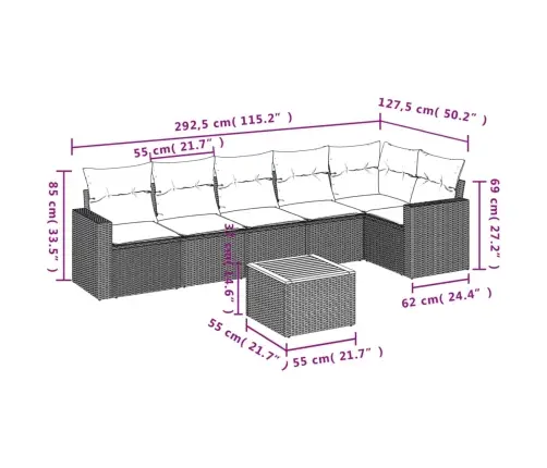 Sofos Komplektas Su Pagalvėlėmis, 7 Dalių, Juodas, Poliratanas