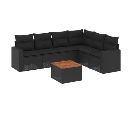 Sofos Komplektas Su Pagalvėlėmis, 7 Dalių, Juodas, Poliratanas