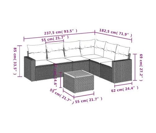 Sofos Komplektas Su Pagalvėlėmis, 7 Dalių, Juodas, Poliratanas
