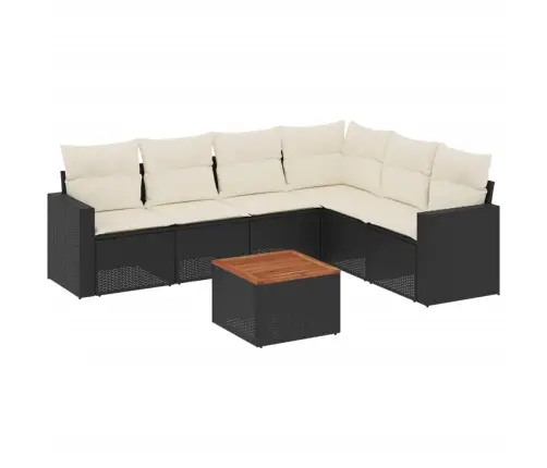 Sofos Komplektas Su Pagalvėlėmis, 7 Dalių, Juodas, Poliratanas