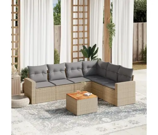 Sofos Komplektas Su Pagalvėlėmis, 7 Dalių, Smėlio, Poliratanas