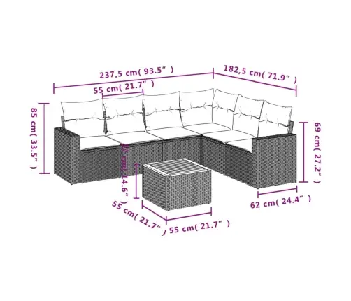 7-Daļīgs Dārza Dīvāna Komplekts, Matrači, Pelēka Pe Rotangpalma Vidaxl
