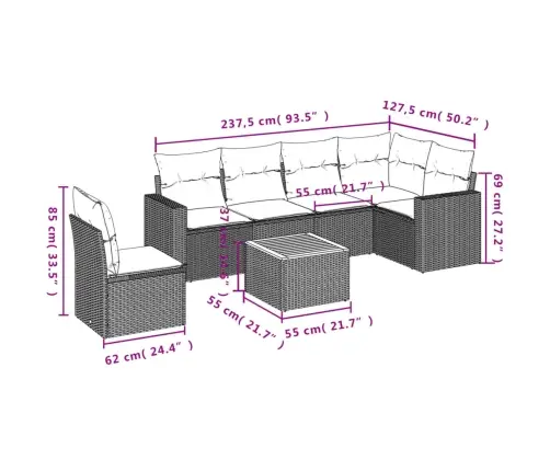 7-Daļīgs Dārza Dīvāna Komplekts Ar Matračiem, Melna Pe Vidaxl