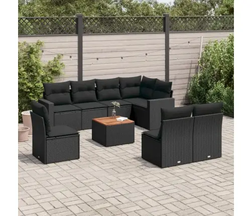 Sodo Komplektas Su Pagalvėlėmis, 9 Dalių, Juodas, Poliratanas