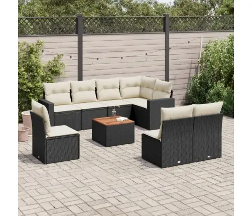 9-Daļīgs Dārza Dīvāna Komplekts, Matrači, Melna Pe Rotangpalma Vidaxl