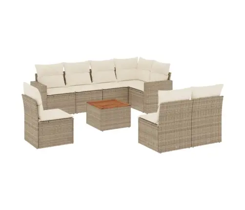 9-Daļīgs Dārza Dīvānu Komplekts, Matrači, Bēša Pe Rotangpalma Vidaxl