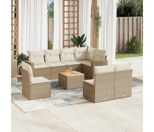 9-Daļīgs Dārza Dīvānu Komplekts, Matrači, Bēša Pe Rotangpalma Vidaxl