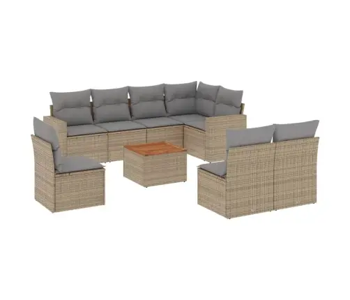 9-Daļīgs Dārza Dīvānu Komplekts, Matrači, Bēša Pe Rotangpalma Vidaxl