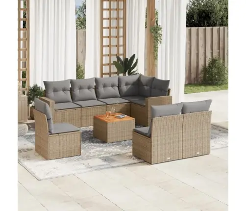 9-Daļīgs Dārza Dīvānu Komplekts, Matrači, Bēša Pe Rotangpalma Vidaxl