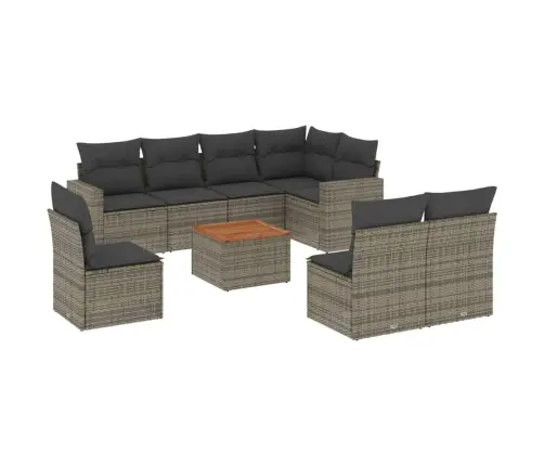 9-Daļīgs Dārza Dīvāna Komplekts Ar Matračiem, Pelēks Pe Pinums Vidaxl