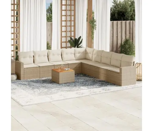 10-Daļīgs Dārza Dīvāna Komplekts, Matrači, Bēša Pe Rotangpalma Vidaxl