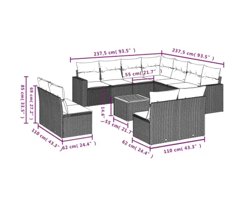 Sodo Komplektas Su Pagalvėlėmis, 12 Dalių, Pilkas, Poliratanas