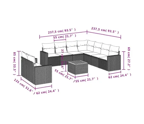Sofos Komplektas Su Pagalvėlėmis, 10 Dalių, Smėlio, Poliratanas