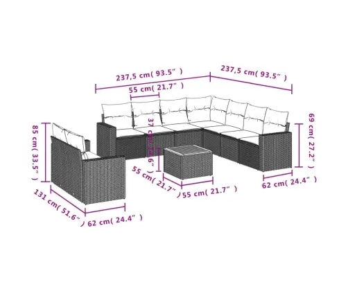 10-Daļīgs Dārza Dīvāna Komplekts Ar Matračiem, Pelēks Pe Pinums Vidaxl