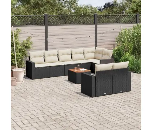 9-Daļīgs Dārza Dīvāna Komplekts, Matrači, Melna Pe Rotangpalma Vidaxl