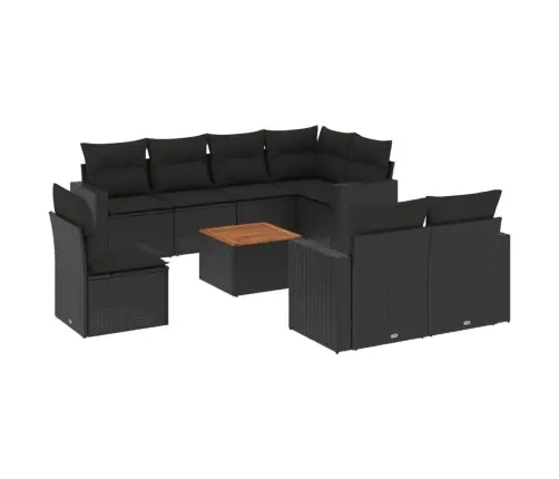 9-Daļīgs Dārza Dīvāna Komplekts, Matrači, Melna Pe Rotangpalma Vidaxl
