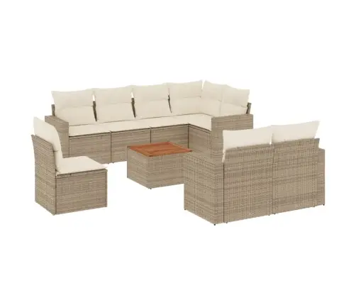 9-Daļīgs Dārza Dīvānu Komplekts, Matrači, Bēša Pe Rotangpalma Vidaxl