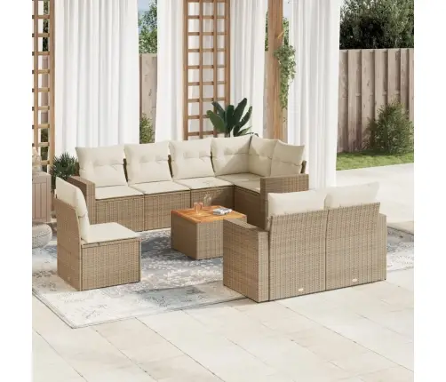 9-Daļīgs Dārza Dīvānu Komplekts, Matrači, Bēša Pe Rotangpalma Vidaxl