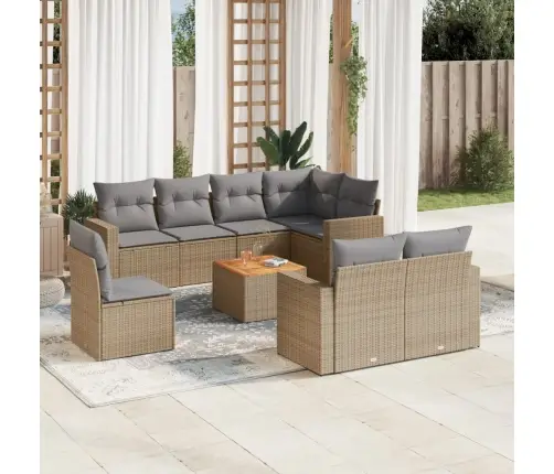 9-Daļīgs Dārza Dīvānu Komplekts, Matrači, Bēša Pe Rotangpalma Vidaxl