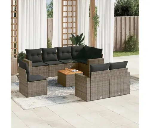 Sofos Komplektas Su Pagalvėlėmis, 9 Dalių, Pilkas, Poliratanas