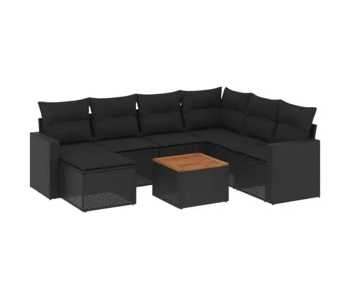 Sofos Komplektas Su Pagalvėlėmis, 8 Dalių, Juodas, Poliratanas