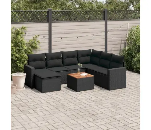 Sofos Komplektas Su Pagalvėlėmis, 8 Dalių, Juodas, Poliratanas