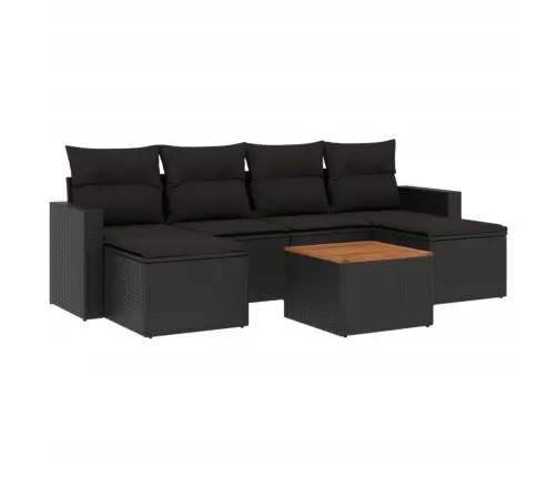 Sofos Komplektas Su Pagalvėlėmis, 7 Dalių, Juodas, Poliratanas Sofos Komplektas Su Pagalvėlėmis, 7 Dalių, Juodas, Poliratanas