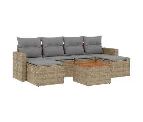 7-Daļīgs Dārza Dīvāna Komplekts, Matrači, Bēša Pe Rotangpalma Vidaxl