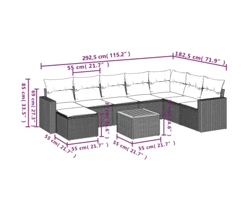 Sodo Komplektas Su Pagalvėlėmis, 9 Dalių, Smėlio, Poliratanas