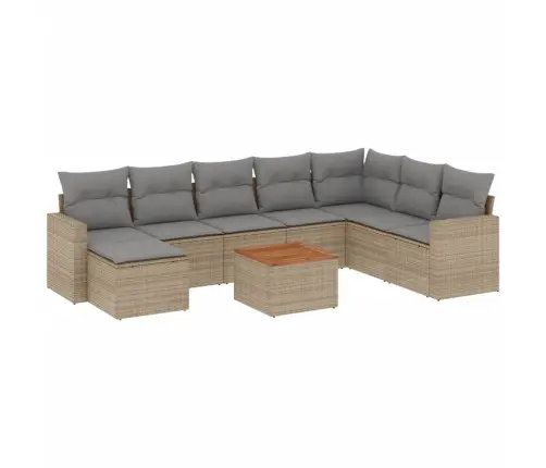 9-Daļīgs Dārza Dīvānu Komplekts, Matrači, Bēša Pe Rotangpalma Vidaxl