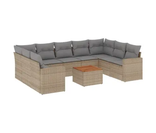 Sofos Komplektas Su Pagalvėlėmis, 10 Dalių, Smėlio, Poliratanas Sofos Komplektas Su Pagalvėlėmis, 10 Dalių, Smėlio, Poliratanas