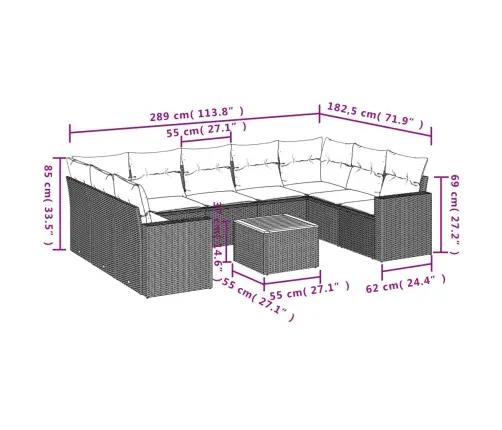 Sofos Komplektas Su Pagalvėlėmis, 10 Dalių, Smėlio, Poliratanas Sofos Komplektas Su Pagalvėlėmis, 10 Dalių, Smėlio, Poliratanas
