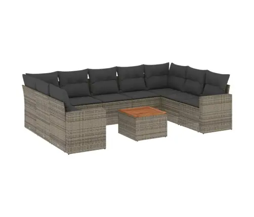 10-Daļīgs Dārza Dīvāna Komplekts Ar Matračiem, Pelēks Pe Pinums Vidaxl