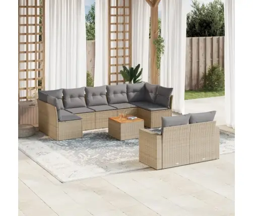 10-Daļīgs Dārza Dīvāna Komplekts, Matrači, Bēša Pe Rotangpalma Vidaxl