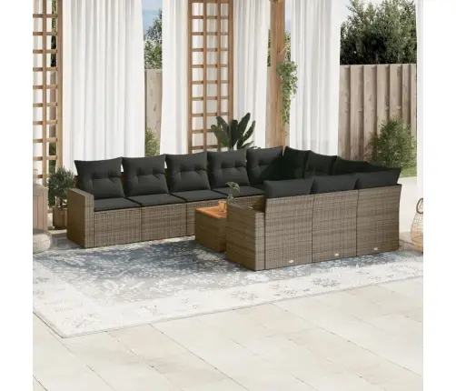 11-Daļīgs Dārza Dīvāna Komplekts Ar Matračiem, Pelēks Pe Pinums Vidaxl