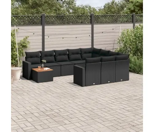 Sodo Komplektas Su Pagalvėlėmis, 11 Dalių, Juodas, Poliratanas Sodo Komplektas Su Pagalvėlėmis, 11 Dalių, Juodas, Poliratanas