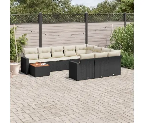 11-Daļīgs Dārza Dīvāna Komplekts, Matrači, Melna Pe Rotangpalma Vidaxl