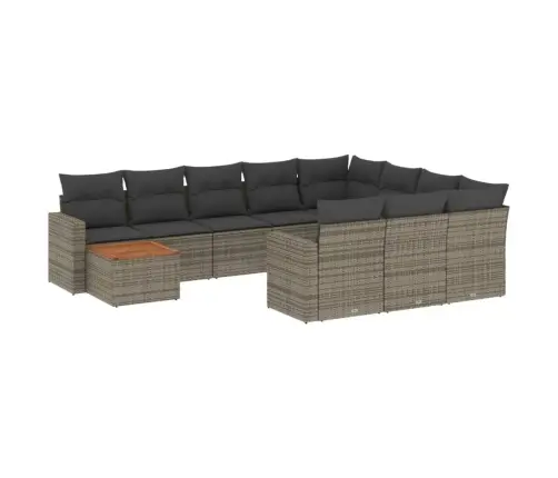 11-Daļīgs Dārza Dīvāna Komplekts Ar Matračiem, Pelēks Pe Pinums Vidaxl