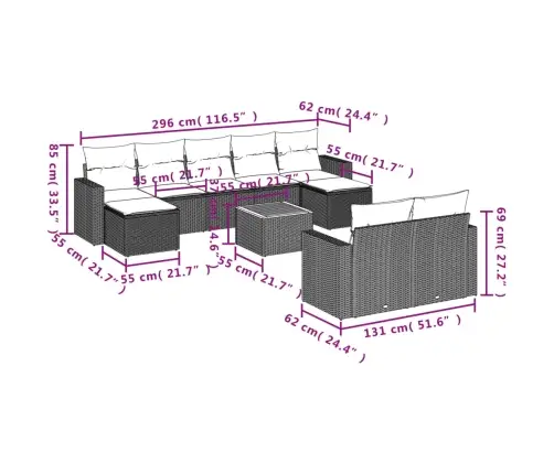 10-Daļīgs Dārza Dīvāna Komplekts, Matrači, Melna Pe Rotangpalma Vidaxl