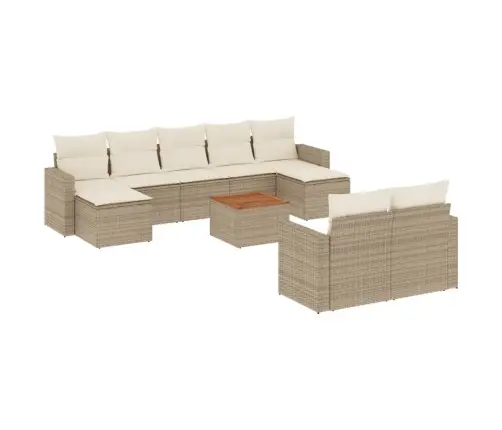 10-Daļīgs Dārza Dīvāna Komplekts, Matrači, Bēša Pe Rotangpalma Vidaxl