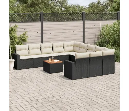 12-Daļīgs Dārza Dīvānu Komplekts, Matrači, Melna Pe Rotangpalma Vidaxl