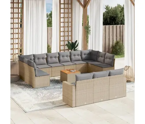 14-Daļīgs Dārza Dīvāna Komplekts, Matrači, Bēša Pe Rotangpalma Vidaxl