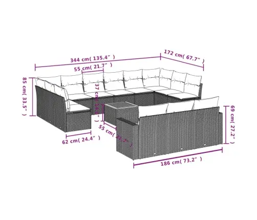 14-Osaline Aiadiivani Komplekt Patjadega, Hall, Polürotang