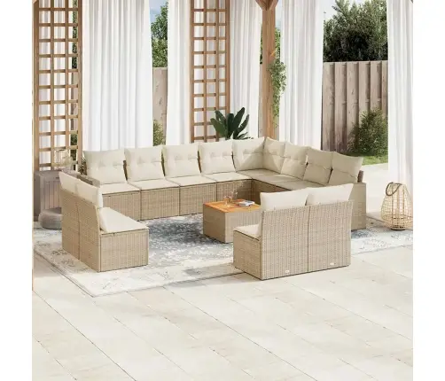 13-Daļīgs Dārza Dīvāna Komplekts, Matrači, Bēša Pe Rotangpalma  Vidaxl