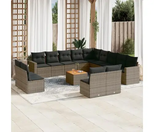 14-Daļīgs Dārza Dīvānu Komplekts, Matrači,Pelēka Pe Rotangpalma Vidaxl